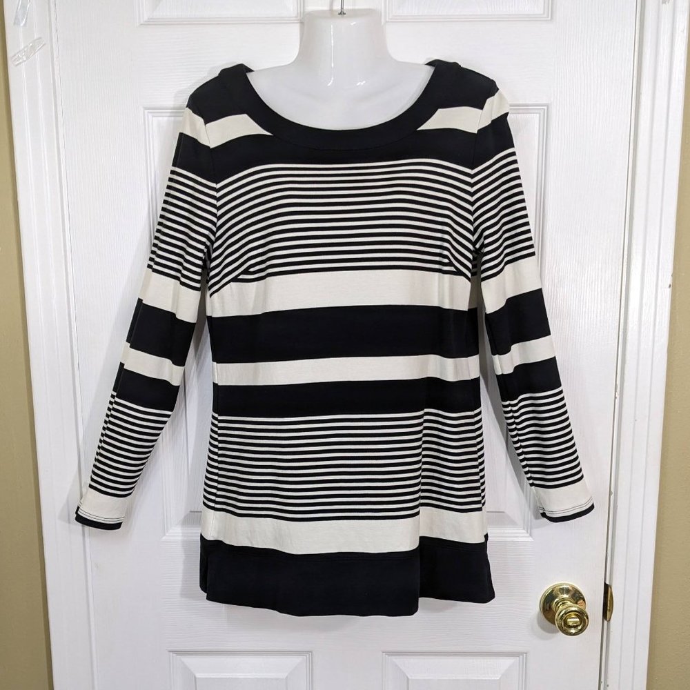 2/20* Talbots 100% Cotton Black & White Striped Tunic Top - size M